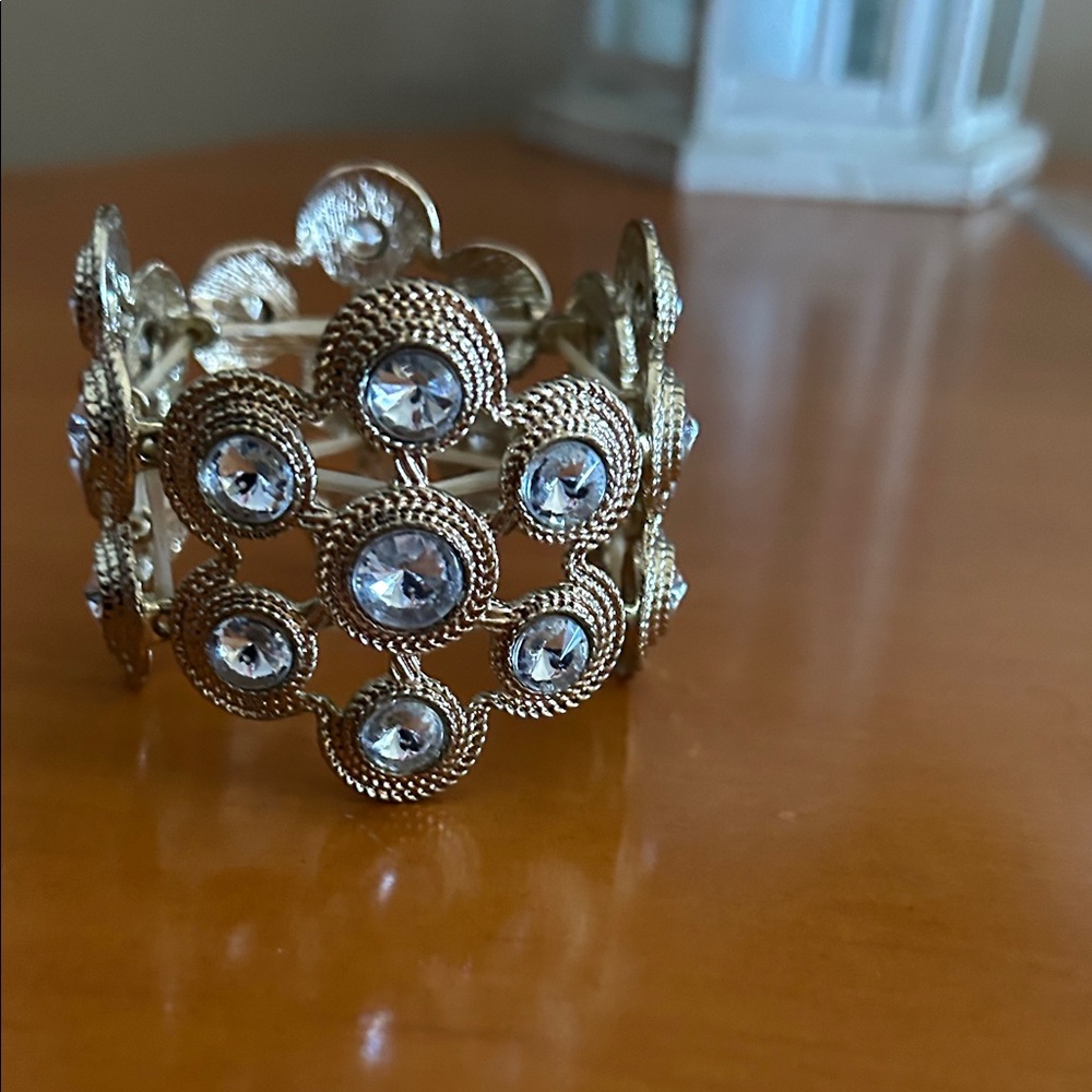 Gold Bracelet with Clear Gemstones